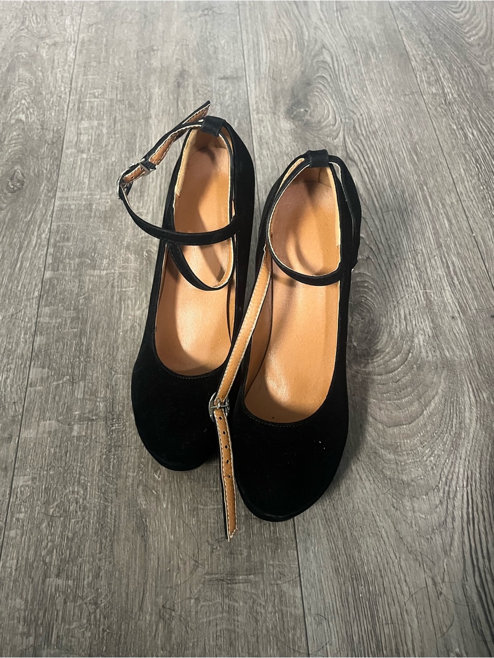 Black Platform Mary Jane Ankle Strap Heels Size 38